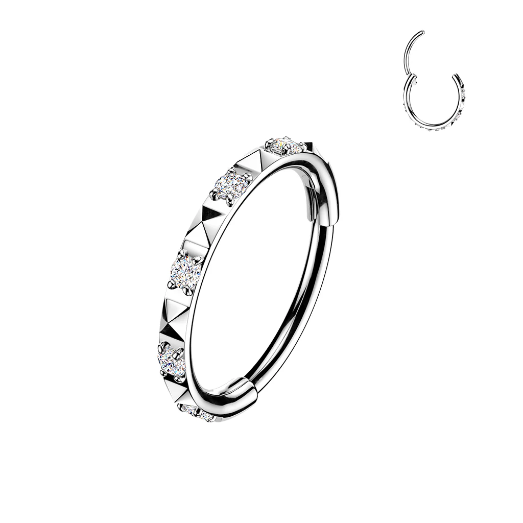 Titanium Hinged Segment Hoop Ring CZ & Pyramid Cut For Nose Cartilage - Image 3