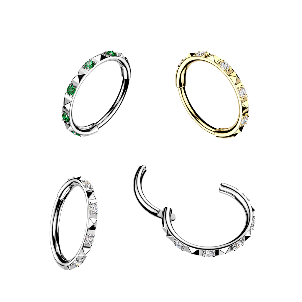 Titanium Hinged Segment Hoop Ring CZ & Pyramid Cut For Nose Cartilage - Image 5
