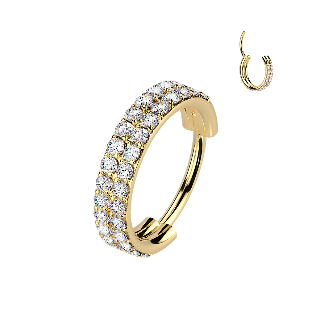 Titanium Hinged Segment Hoop Ring Double Lined CZ for Nose Lobe Helix - Image 2