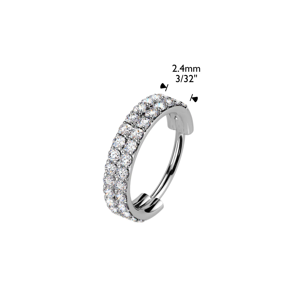 Titanium Hinged Segment Hoop Ring Double Lined CZ for Nose Lobe Helix - Image 3