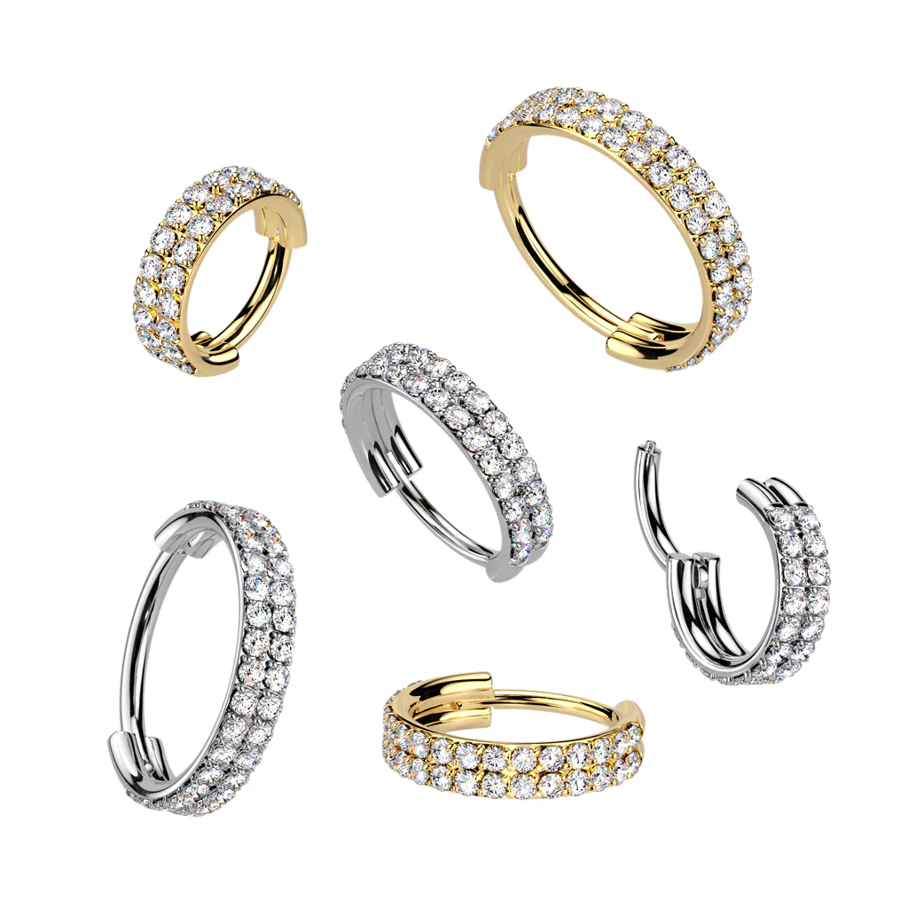 Titanium Hinged Segment Hoop Ring Double Lined CZ for Nose Lobe Helix - Image 4