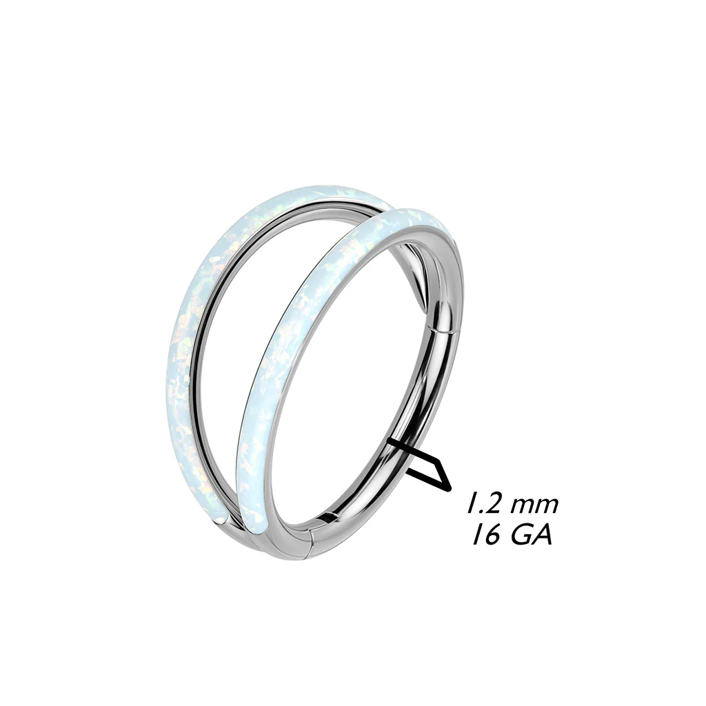 Titanium Hinged Segment Ring 2 Hoop Opal For Nose Septum Cartilage 18G&20G - Image 3