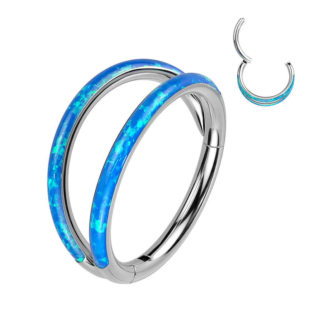 Titanium Hinged Segment Ring 2 Hoop Opal For Nose Septum Cartilage 18G&20G - Image 4