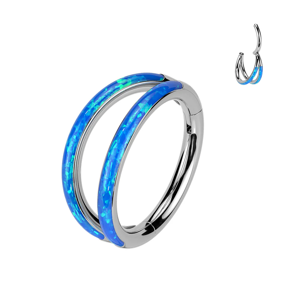 Titanium Hinged Segment Ring 2 Hoop Opal For Nose Septum Cartilage 18G&20G - Image 7