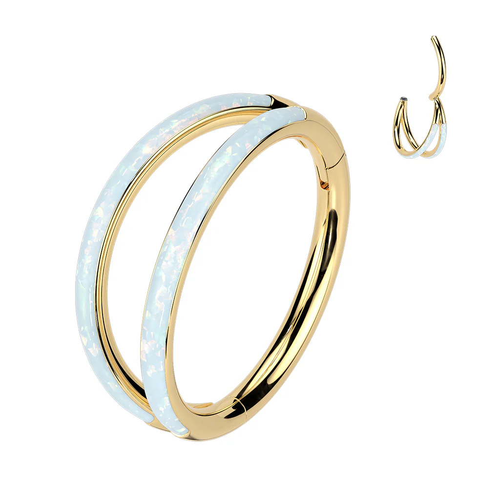 Titanium Hinged Segment Ring 2 Hoop Opal For Nose Septum Cartilage 18G&20G - Image 9