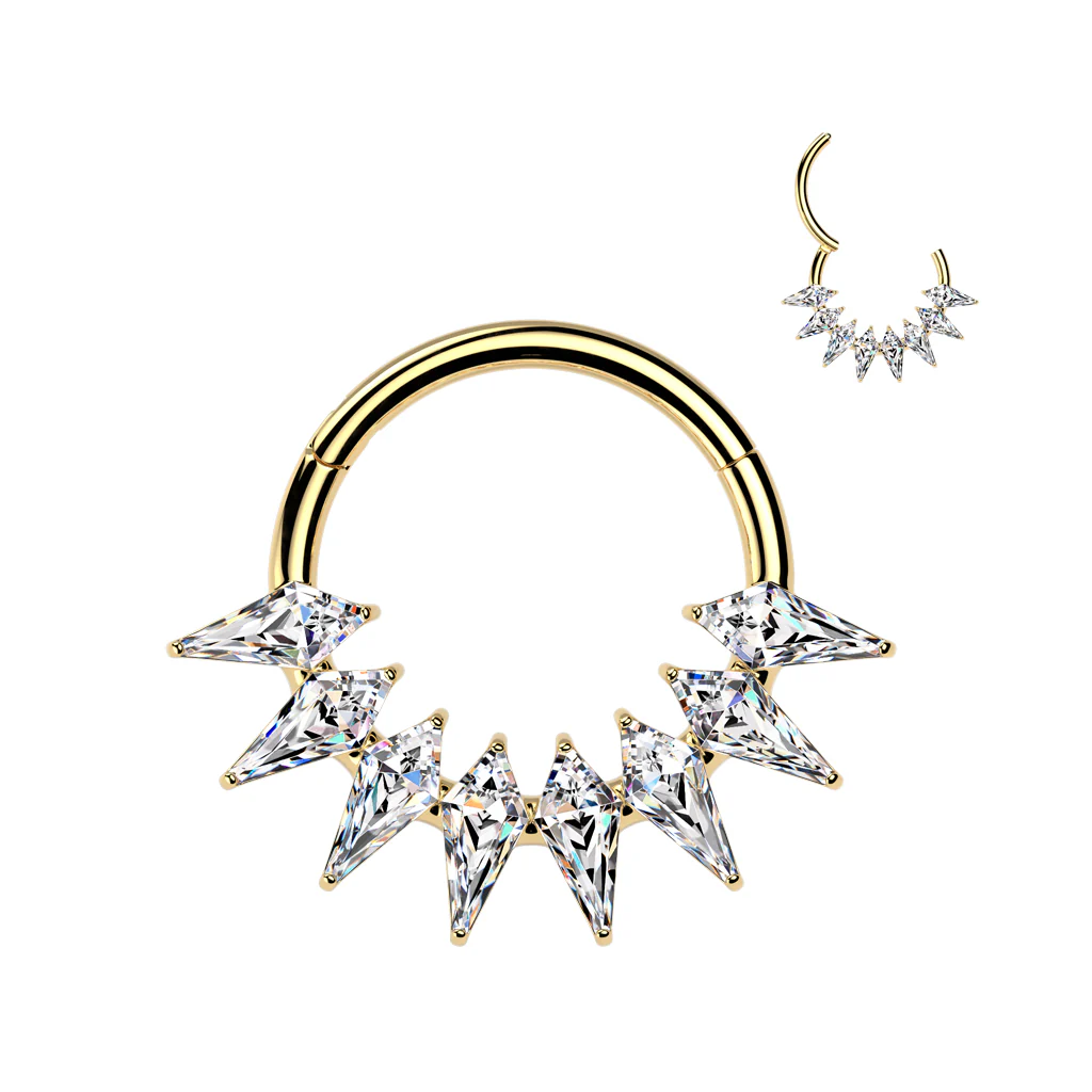 Titanium Hinged Spear CZ Fan Segment Hoop Ring for Nose Lobe Helix - Image 3