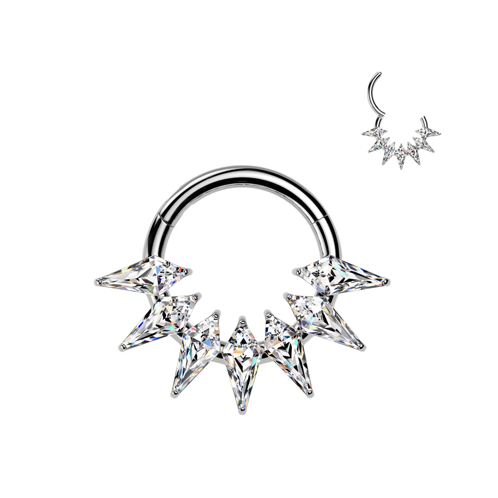 Titanium Hinged Spear CZ Fan Segment Hoop Ring for Nose Lobe Helix - Image 4