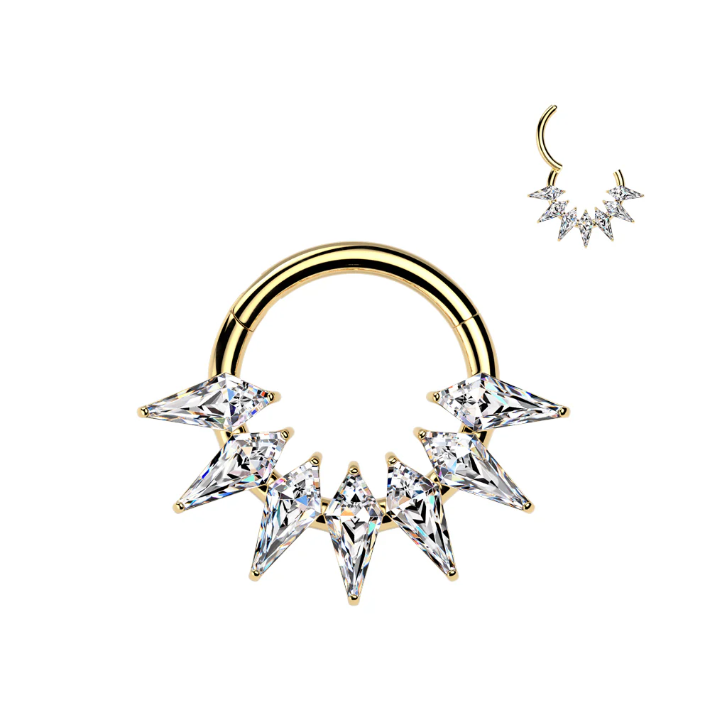 Titanium Hinged Spear CZ Fan Segment Hoop Ring for Nose Lobe Helix - Image 5