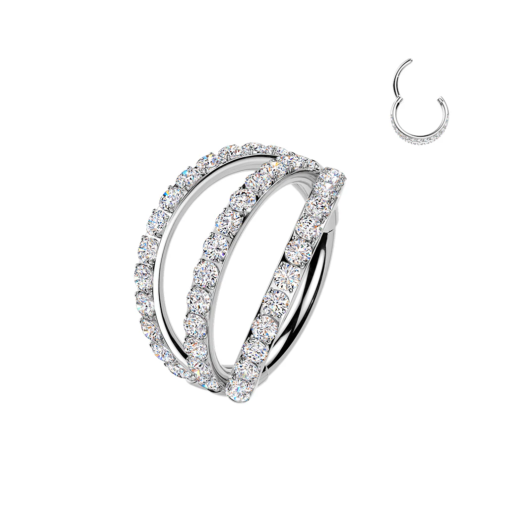 Titanium Triple Pave CZ Hinged Segment Hoop Ring Helix Tragus - Image 2