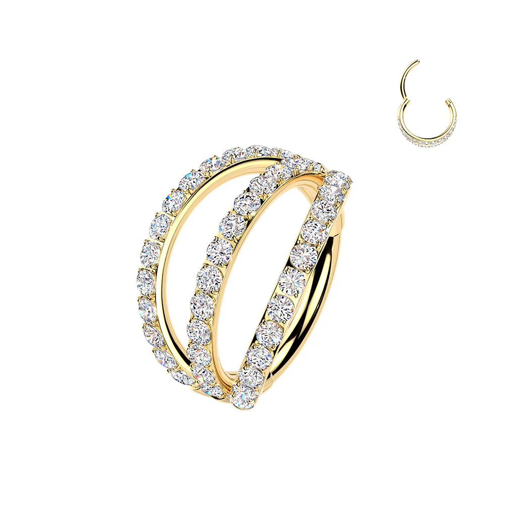 Titanium Triple Pave CZ Hinged Segment Hoop Ring Helix Tragus