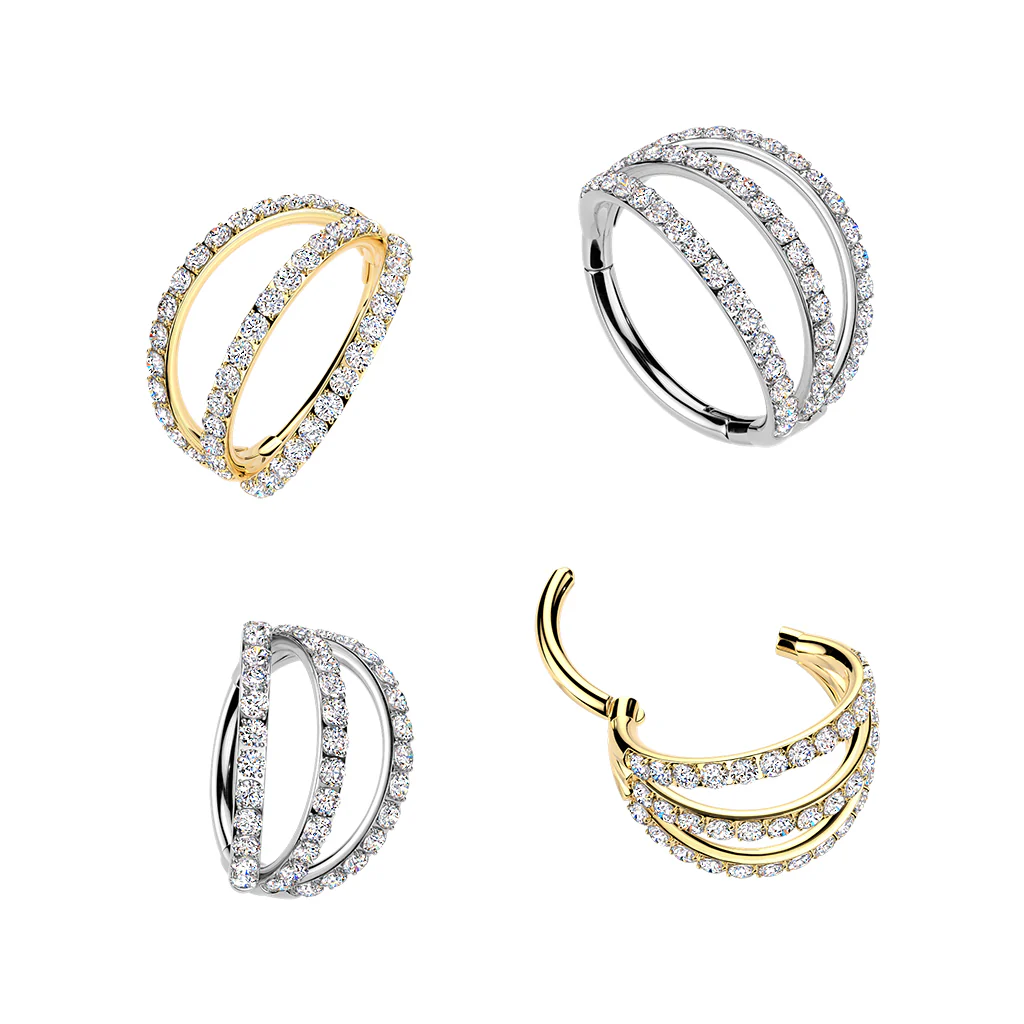 Titanium Triple Pave CZ Hinged Segment Hoop Ring Helix Tragus - Image 3