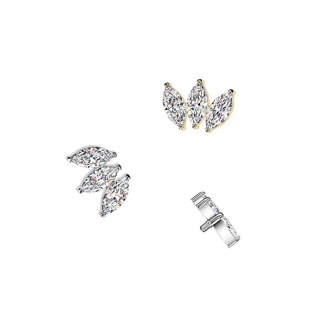 Titanium Internally 3 Marquise CZ Fan Dermal Tragus Lip Top 16G - Image 2