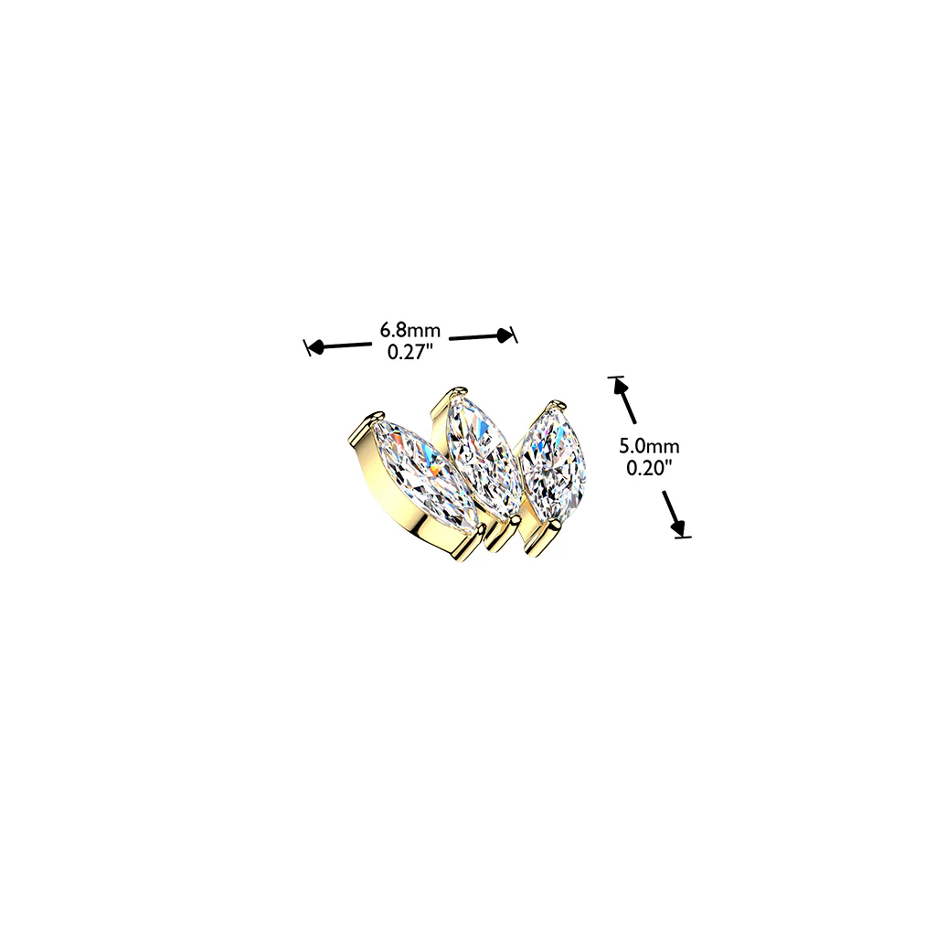 Titanium Internally 3 Marquise CZ Fan Dermal Tragus Lip Top 16G - Image 3
