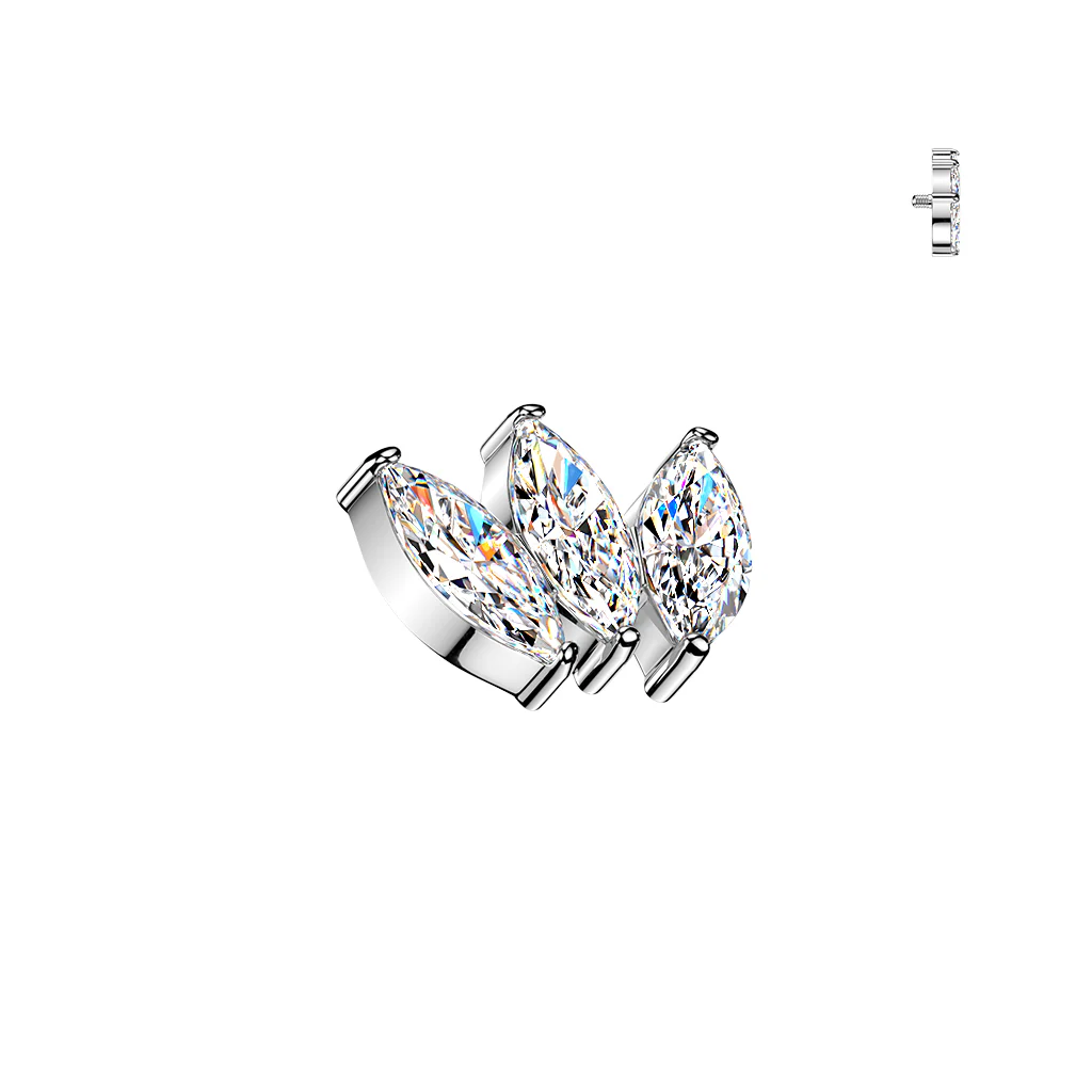 Titanium Internally 3 Marquise CZ Fan Dermal Tragus Lip Top 16G - Image 4