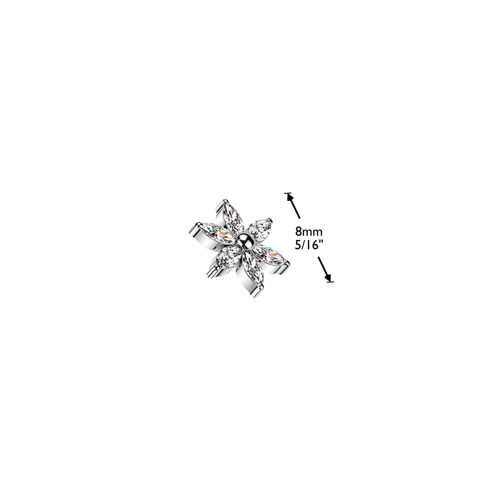 Titanium Internally Threaded 6 Marquise CZ Flower Top Dermal Anchor Top - Image 4