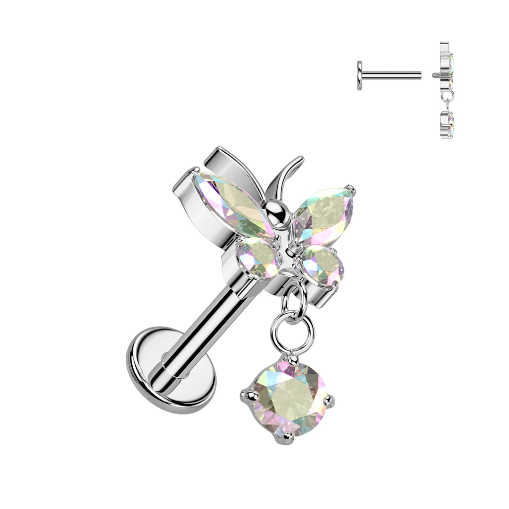 Titanium Internally Threaded Butterfly Labret Stud Tragus Lobe Helix