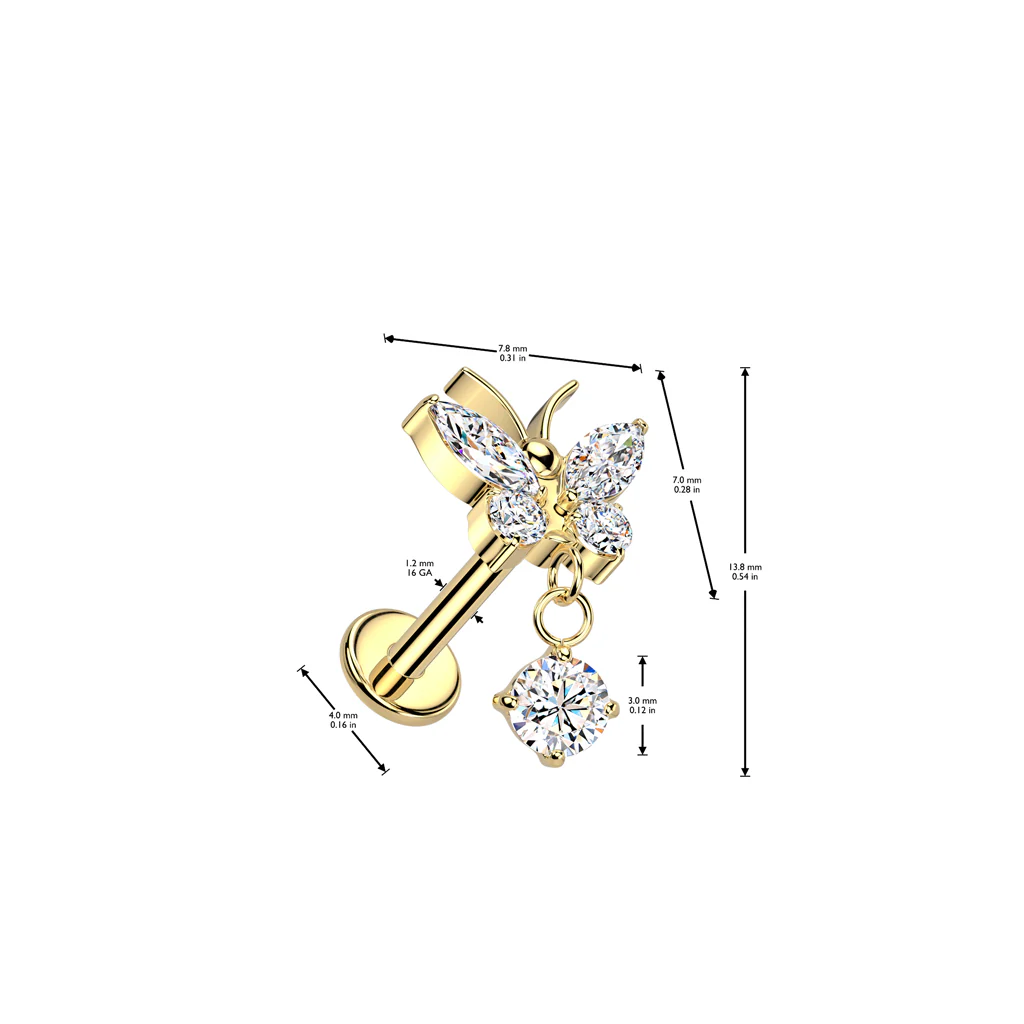 Titanium Internally Threaded Butterfly Labret Stud Tragus Lobe Helix - Image 2