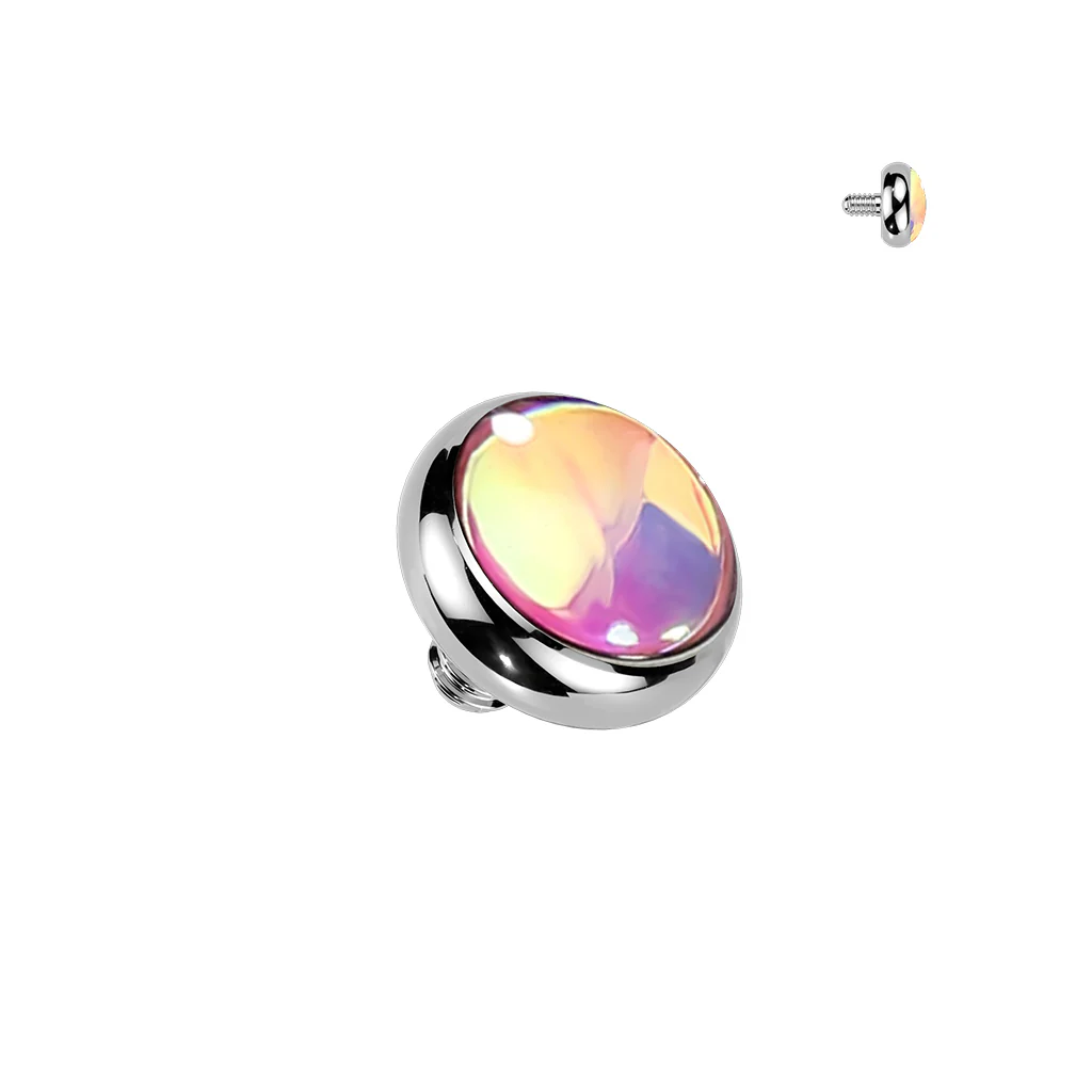 Titanium Internally Threaded Flat Bezel Iridescent Stone Dermal Anchor Top - Image 4
