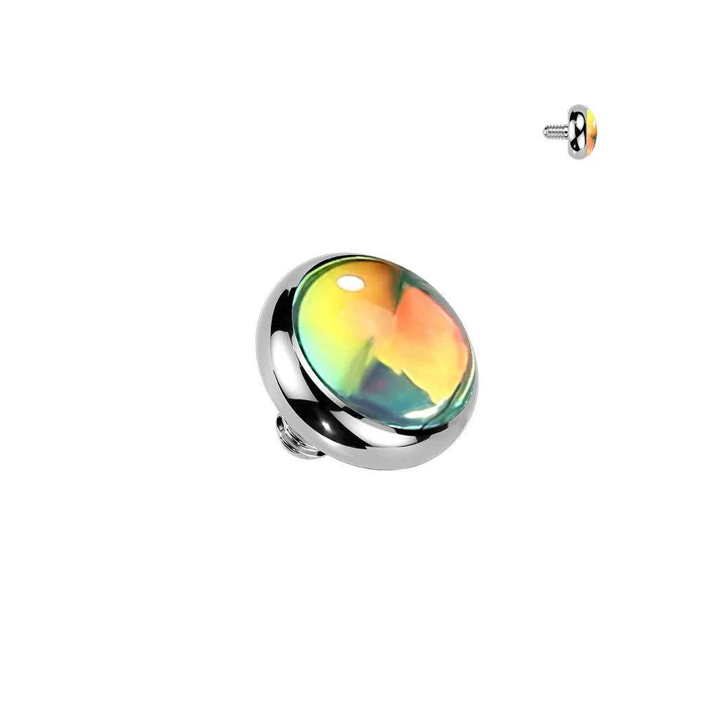 Titanium Internally Threaded Flat Bezel Iridescent Stone Dermal Anchor Top - Image 5