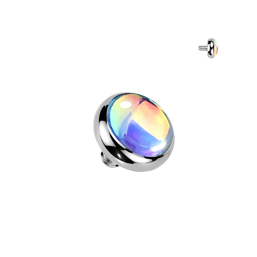Titanium Internally Threaded Flat Bezel Iridescent Stone Dermal Anchor Top - Image 6
