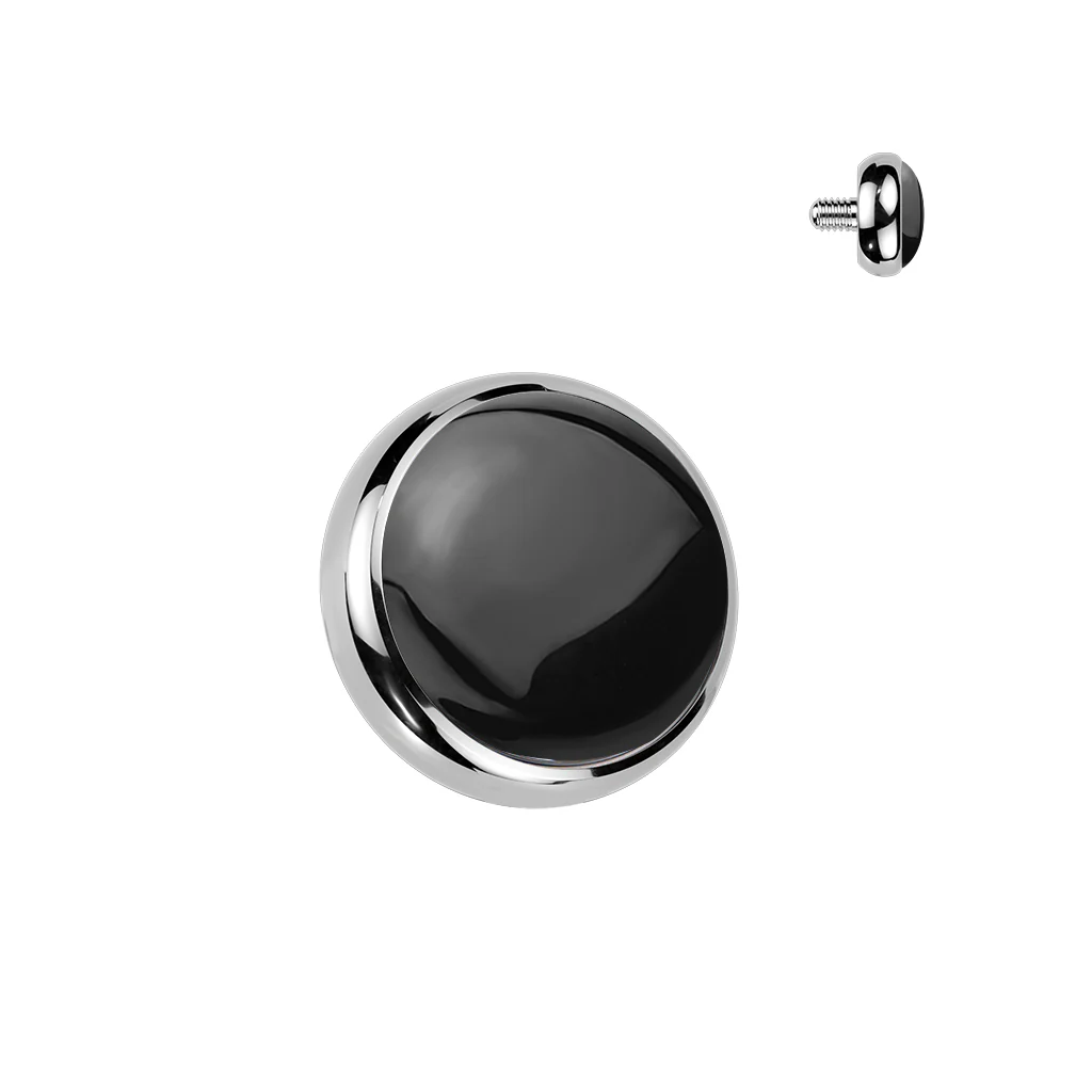 Titanium Internally Threaded Flat Bezel Natural Stone Dermal Anchor Top - Image 2