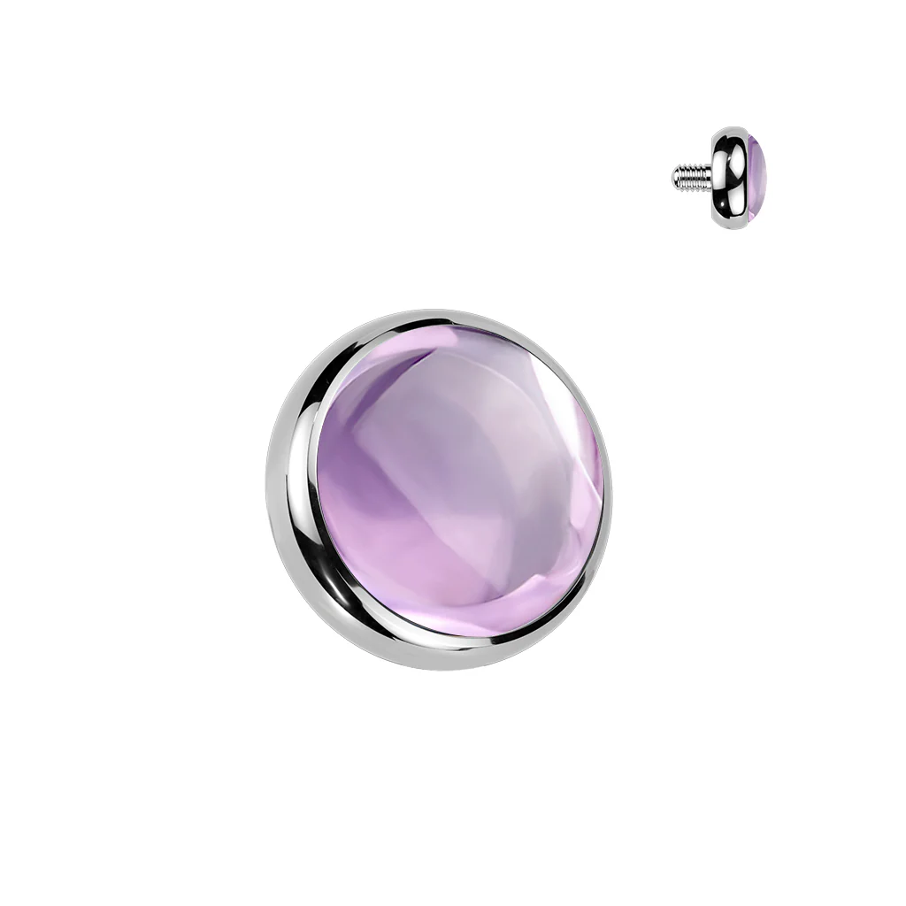 Titanium Internally Threaded Flat Bezel Natural Stone Dermal Anchor Top - Image 3
