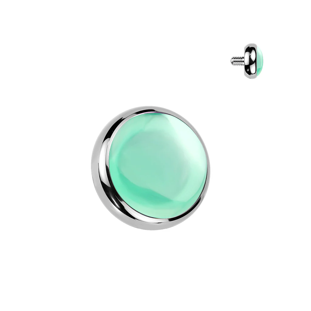 Titanium Internally Threaded Flat Bezel Natural Stone Dermal Anchor Top - Image 4