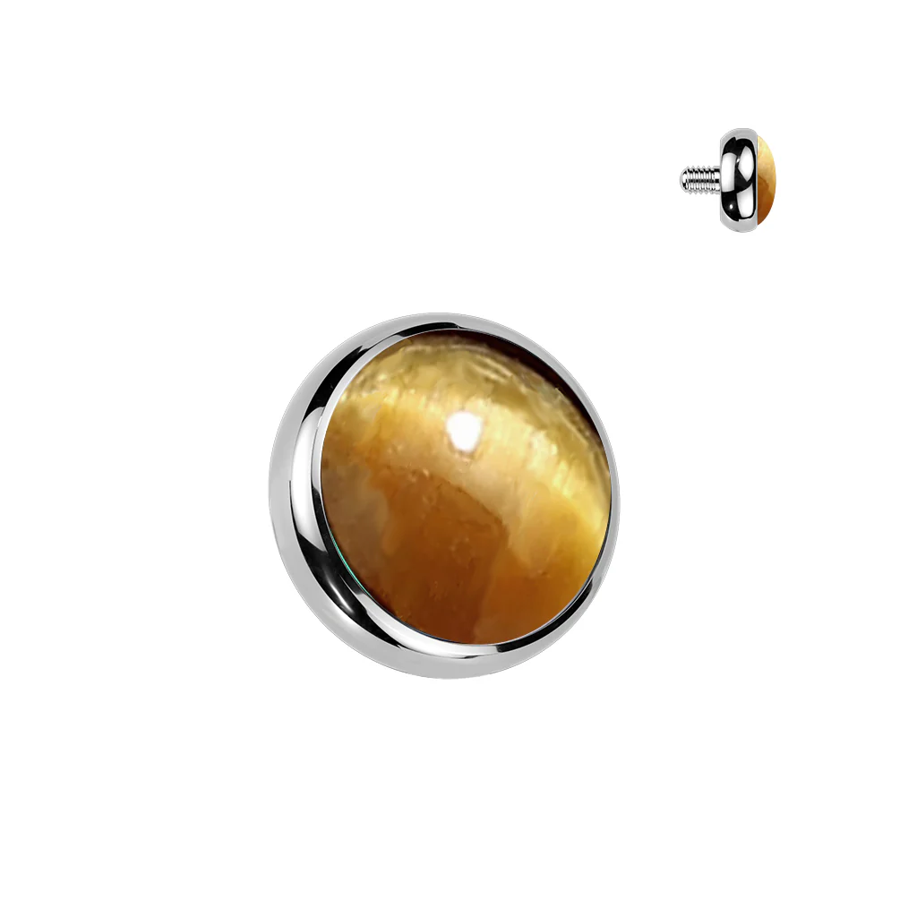 Titanium Internally Threaded Flat Bezel Natural Stone Dermal Anchor Top - Image 5