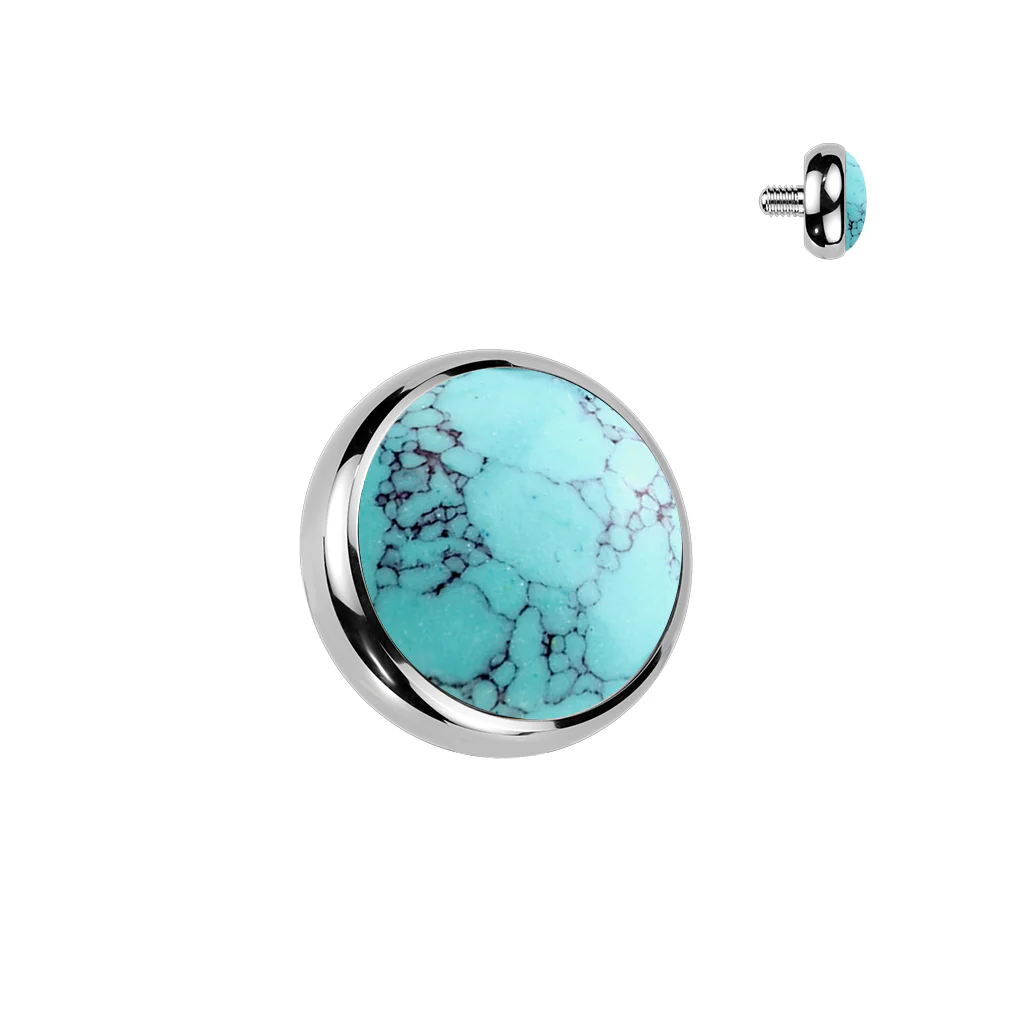 Titanium Internally Threaded Flat Bezel Natural Stone Dermal Anchor Top - Image 6