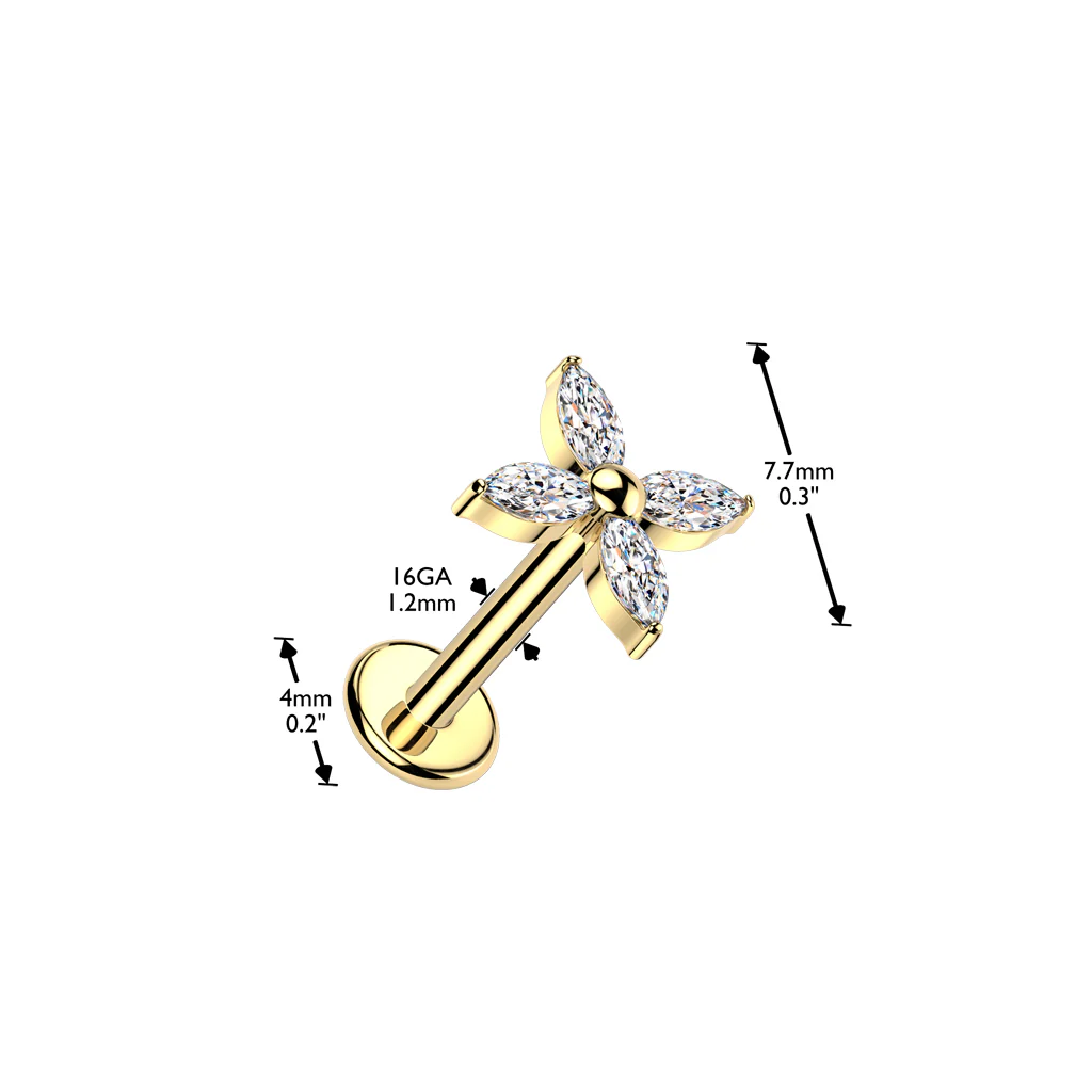 Titanium Internally Threaded Flower CZ Labret Stud Tragus Lobe Helix - Image 2