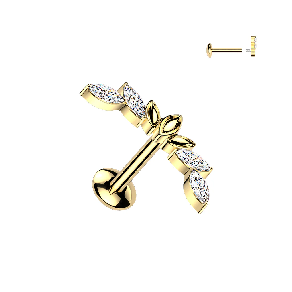 Titanium Internally Threaded Marquise CZ Labret Stud Tragus Lobe Helix - Image 2