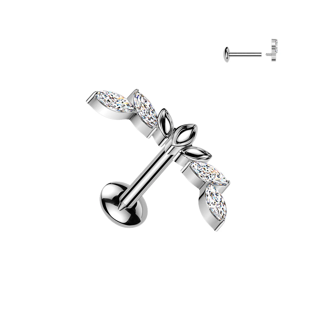 Titanium Internally Threaded Marquise CZ Labret Stud Tragus Lobe Helix - Image 3