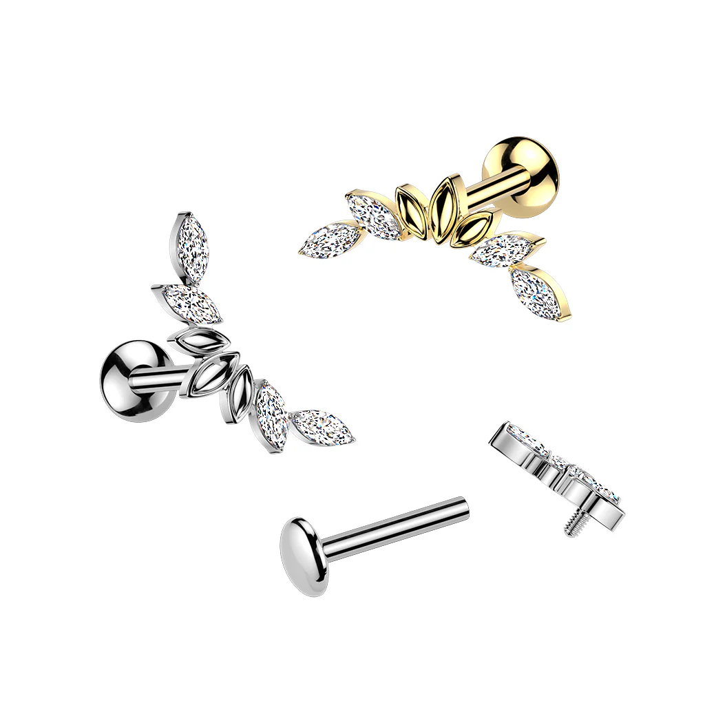 Titanium Internally Threaded Marquise CZ Labret Stud Tragus Lobe Helix - Image 4