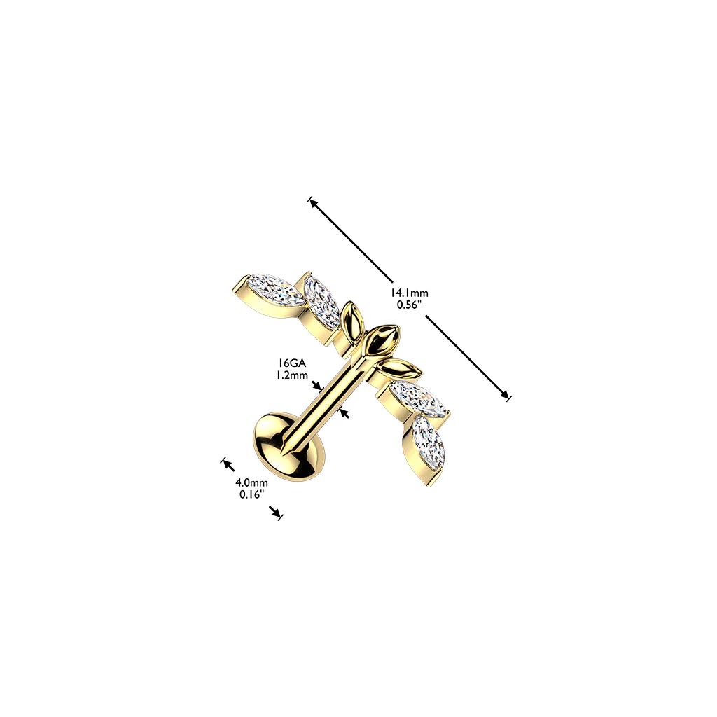 Titanium Internally Threaded Marquise CZ Labret Stud Tragus Lobe Helix - Image 5
