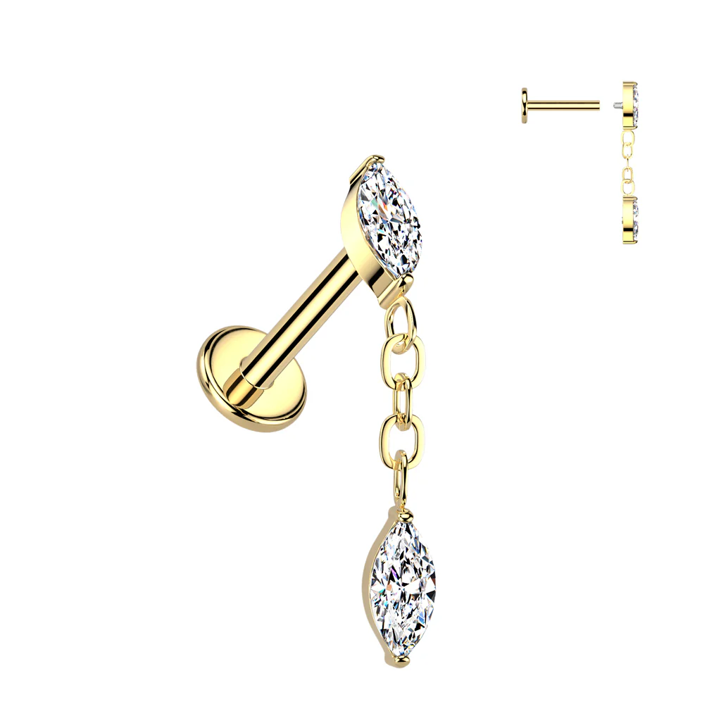 Titanium Internally Threaded Marquise CZ Labret Stud Tragus Lobe Helix - Image 3