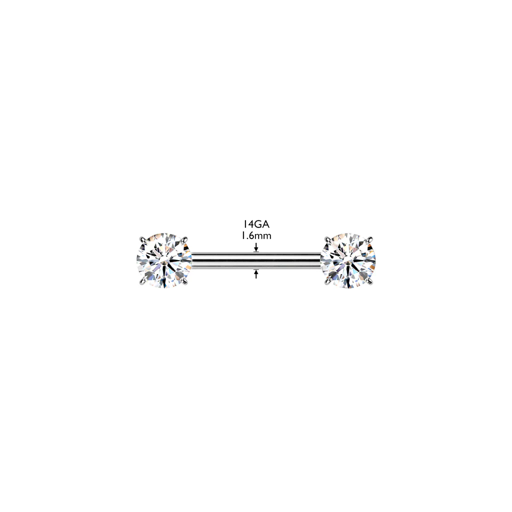 Titanium Internally Threaded Nipple Barbell With Prong Set CZ - Image 2
