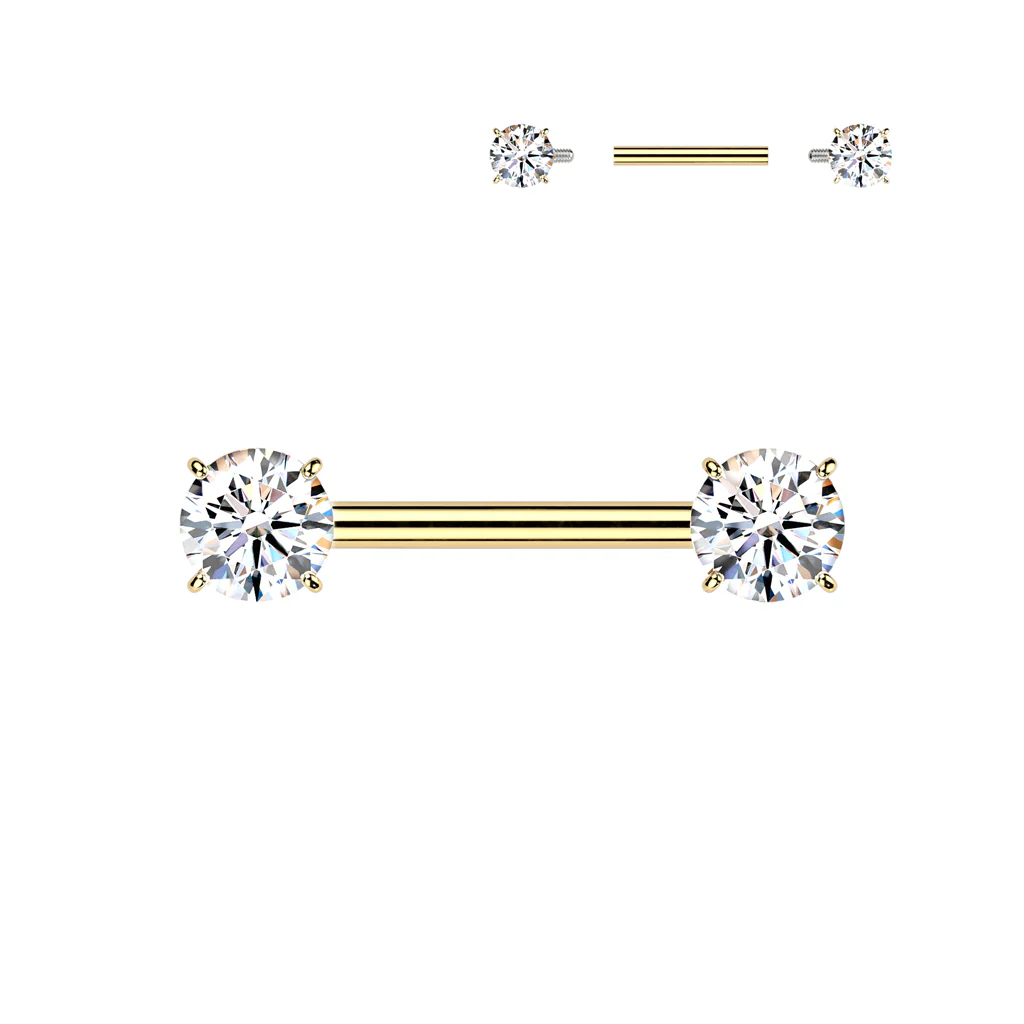 Titanium Internally Threaded Nipple Barbell With Prong Set CZ - Image 3