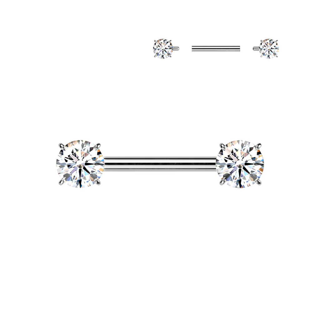 Titanium Internally Threaded Nipple Barbell With Prong Set CZ - Image 4