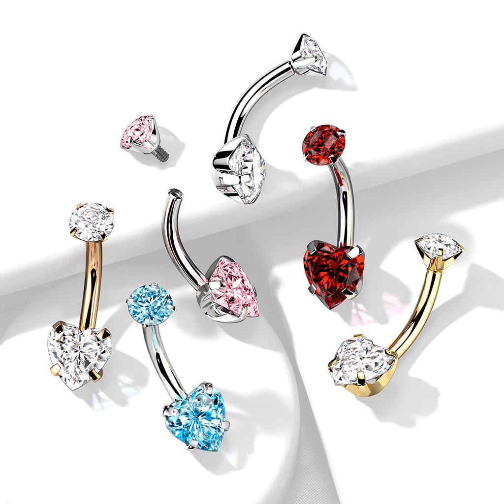 Titanium Internally Threaded Prong 8mm Heart CZ Belly Button Ring - Image 10