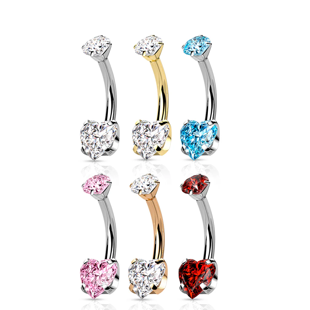 Titanium Internally Threaded Prong 8mm Heart CZ Belly Button Ring - Image 2