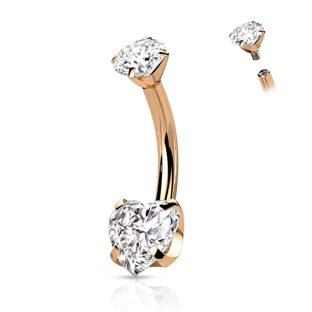 Titanium Internally Threaded Prong 8mm Heart CZ Belly Button Ring - Image 3