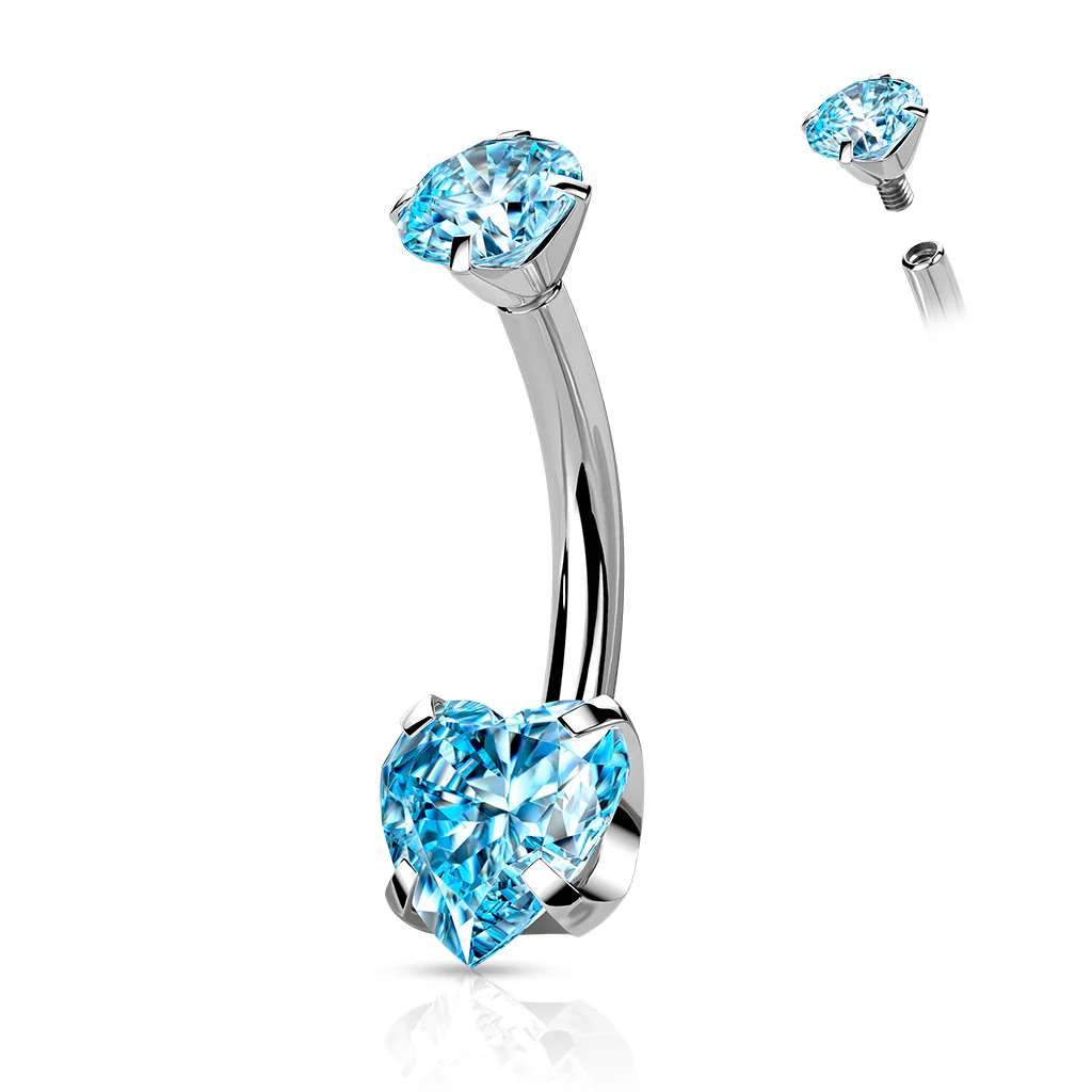 Titanium Internally Threaded Prong 8mm Heart CZ Belly Button Ring - Image 4