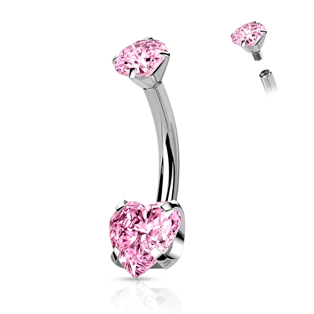 Titanium Internally Threaded Prong 8mm Heart CZ Belly Button Ring - Image 5