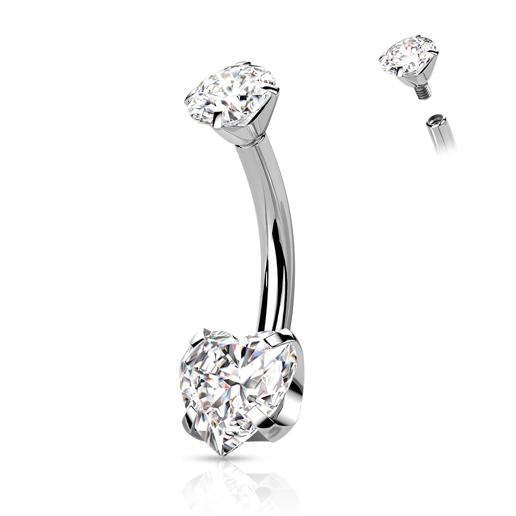 Titanium Internally Threaded Prong 8mm Heart CZ Belly Button Ring - Image 8