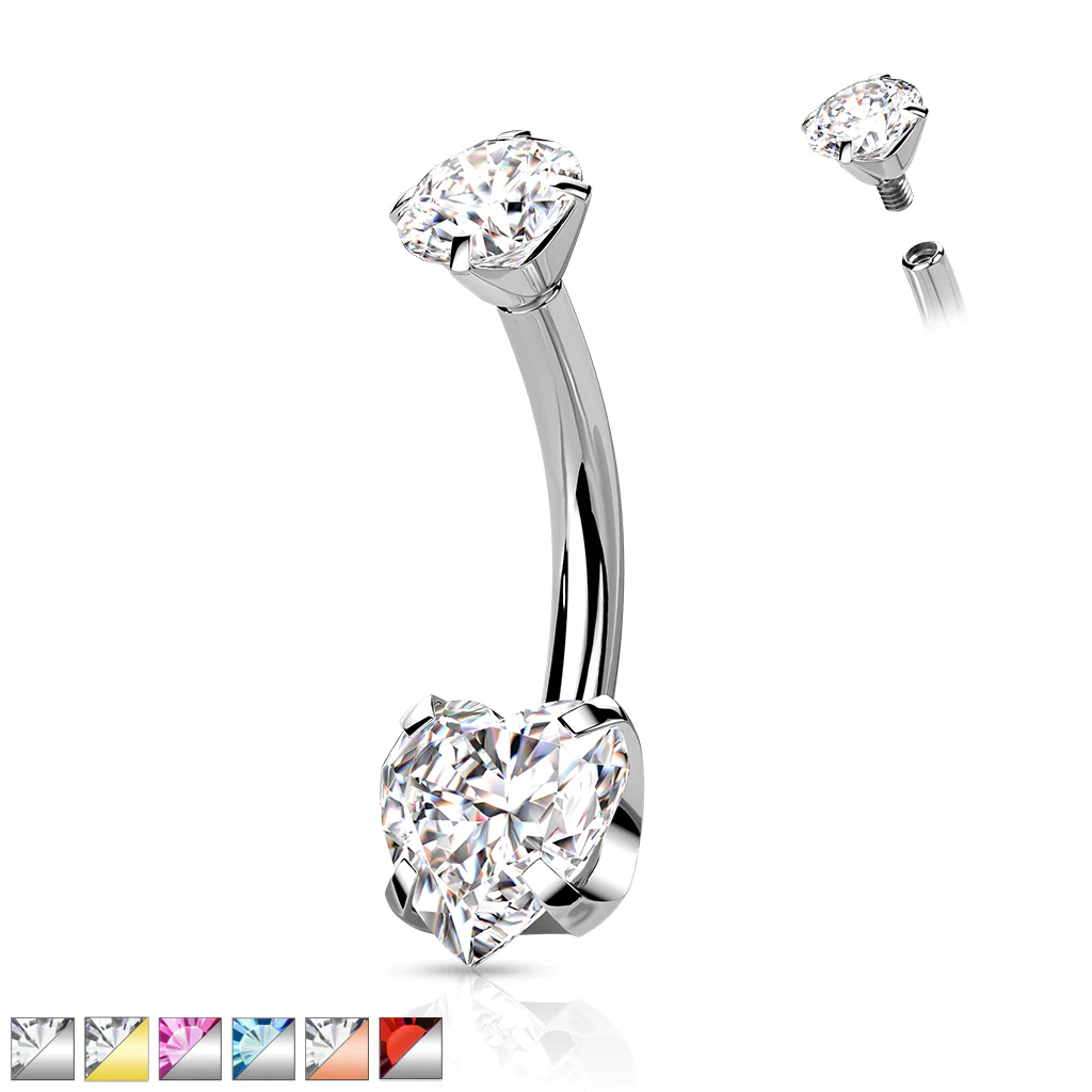 Titanium Internally Threaded Prong 8mm Heart CZ Belly Button Ring - Image 9