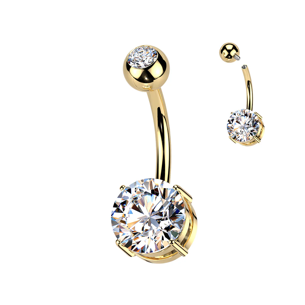 Titanium Internally Threaded Prong Round CZ Belly Button Ring - Image 5