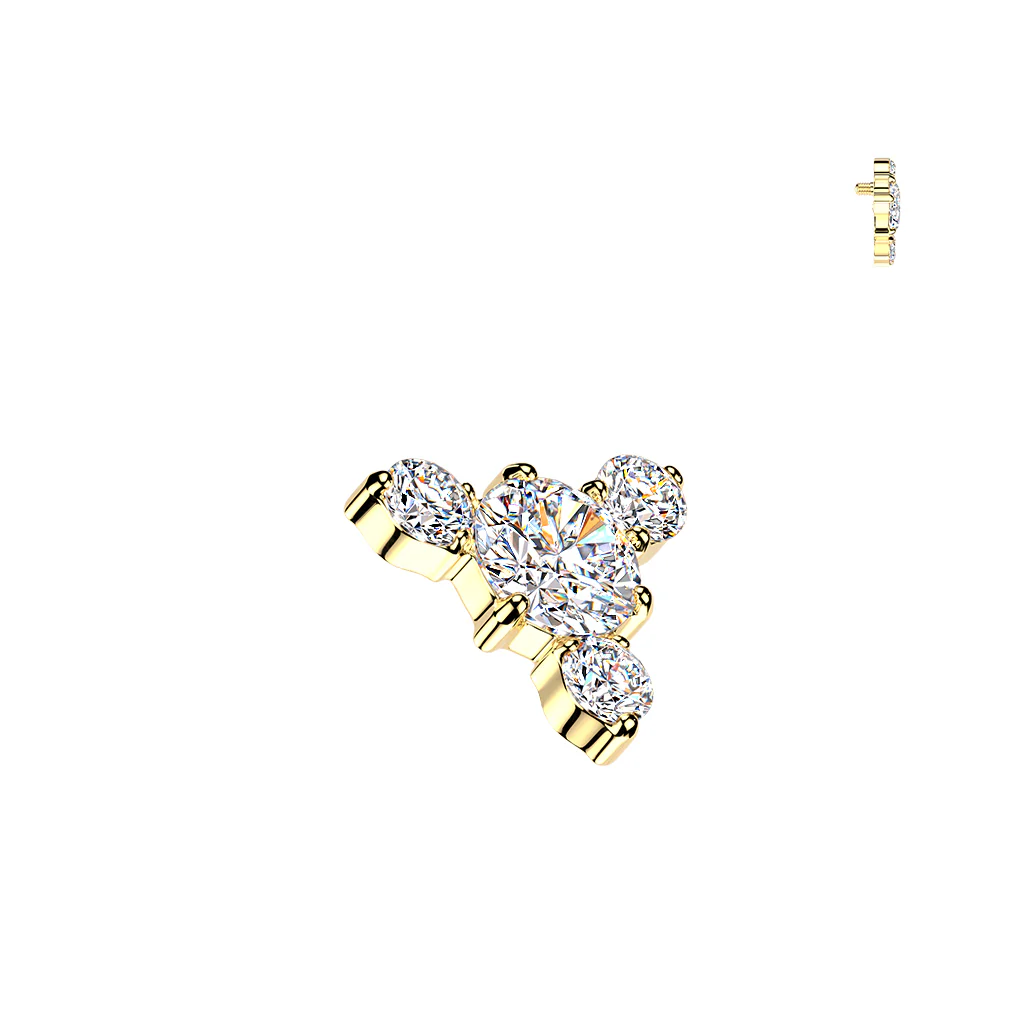 Titanium Internally Threaded Round CZ & 3 CZ Dermal Tragus Top