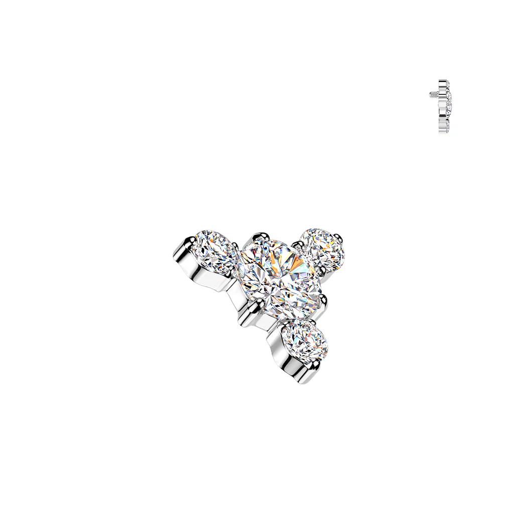 Titanium Internally Threaded Round CZ & 3 CZ Dermal Tragus Top - Image 2