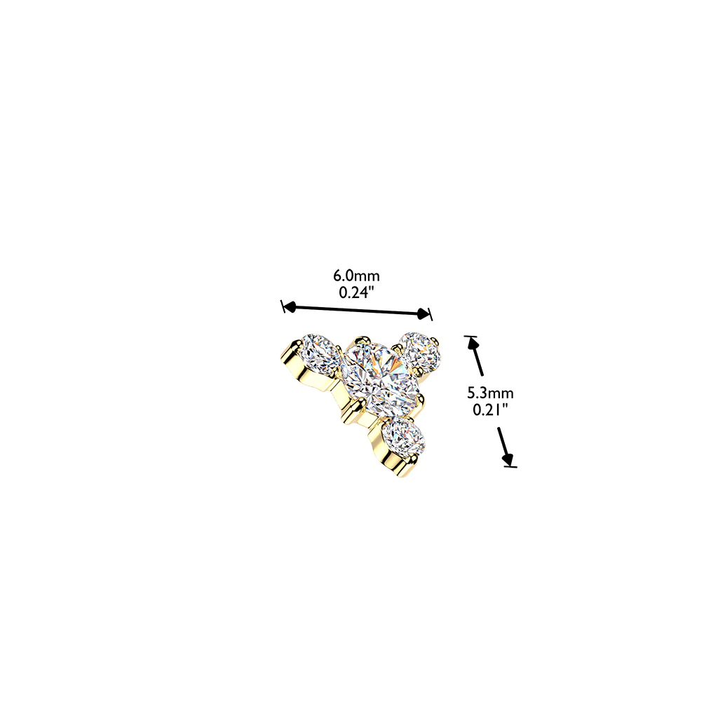 Titanium Internally Threaded Round CZ & 3 CZ Dermal Tragus Top - Image 3