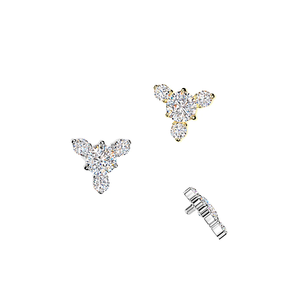 Titanium Internally Threaded Round CZ & 3 CZ Dermal Tragus Top - Image 4